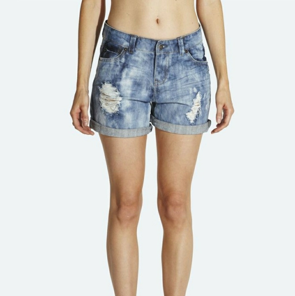 Drop Dead worn and torn jean shorts